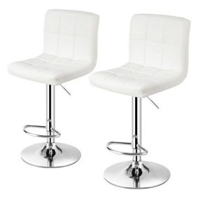 Set of 2 Modern Adjustable Height Barstools w/ Comfortable PU Leather Seat (Color: White)