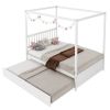 Full Size Canopy Platform Bed with Twin Roller Trundle Bed