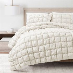 Soft Lightweight Puff Textured Comforter Set (Color: Off White, size: Full/Queen (3 Piece))