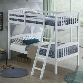 Twin over Twin Wooden Bunk Bed with Ladder (Color: White)
