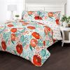 Boho Floral Red Poppy Lightweight 3 Piece Cotton Quilt Set