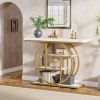 Modern 41-inch Round Base Entryway Sofa Table Wood Finish Shelves