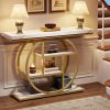Modern 41-inch Round Base Entryway Sofa Table Wood Finish Shelves