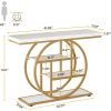Modern 41-inch Round Base Entryway Sofa Table Wood Finish Shelves