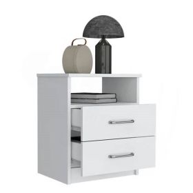 Modern 2-Drawer Nightstand with Open Shelf Wood Finish (Color: White)
