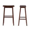 Set of 2 Farmhouse Bar Height Saddle Seat Barstools Wood Finish