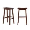 Set of 2 Farmhouse Bar Height Saddle Seat Barstools Wood Finish