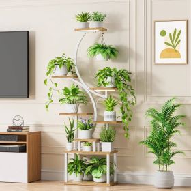 Indoor Plant Stand Metal Frame and Wood Finish Shelves (Color: White)
