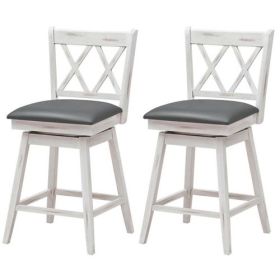 Set of 2 Wood 24-in Counter Height Farmhouse Swivel Cushion Seat Barstools (Color: White)