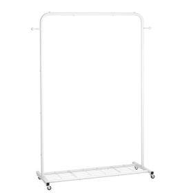 Modern Garment Rack Clothes Hanging Rod with Lockable Wheels (Color: White)