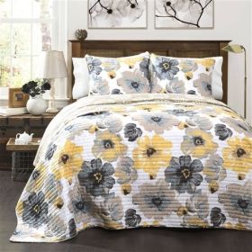 White Yellow Grey Flowers Lightweight Polyester Microfiber Quilt Set (size: King)