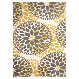 Grey Yellow Floral Woven Stain Resistant Polypropylene Area Rug (size: 5' X 7')