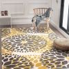 Grey Yellow Floral Woven Stain Resistant Polypropylene Area Rug