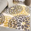 Grey Yellow Floral Woven Stain Resistant Polypropylene Area Rug