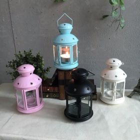 1PC New European Iron Candlestick Star Pendant Lantern Decorations Models Candle Holder ME 012 (Color: Black, size: ONE SIZE)