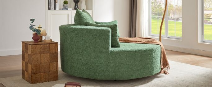 360° Swivel Chair Accent Barrel Chair Swivel Round Sofa Chair with 3 Removable Pillows for Living Room, Bedroom, Office and Hotel (Color: Green)