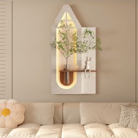 Adjustable 3-Color LED Sandstone Wall Decor with Simulated Green Plants - 3D Art Sculpture, Glass Vase & Rabbit Statue (Color: as Pic)