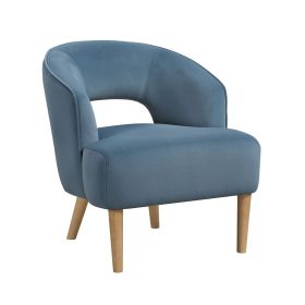Luxury Home Unique Style Accent Chair Velvet Plush Seat Solid Wood Legs Contemporary Living Room Furniture 1pc (Color: Blue)