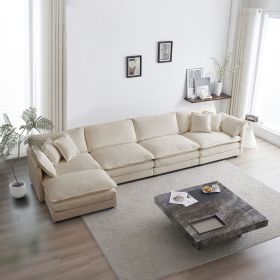 Modular Sectional Sofa for Living Room,U Shaped Couch 5 Seater Convertible Sectional Couch with 1 Ottoman, Chenille (Color: Beige)
