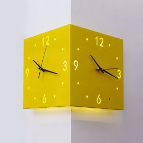 Nordic Square Modern Corner Wall Clock with Sensor Night Light (Color: Yellow)
