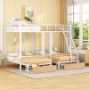 Full Over Twin & Twin Bunk Bed, Metal Triple Bunk Bed with Drawers and Guardrails