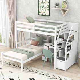 Twin Size Loft Bed with a Stand-alone Bed;  Storage Staircase;  Desk;  Shelves and Drawers (Color: White)