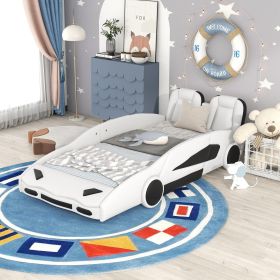 Twin Size Race Car-Shaped Platform Bed with Wheels (Color: White)