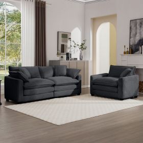 Modern Living Room Sofa Two-Piece Set, Suitable for Living room and Bedroom Sofa Set, Consists of a Single Seat and a 3-Seater Sofas, Corduroy (Color: Grey)