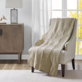 Oversized Quilted Throw with Scalloped Edges 60x72" (Color: Khaki)