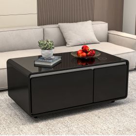 Modern Smart mini Coffee Table with Built in Fridge;  Outlet protection; Wireless charging module; Mechanical temperature control; Power socket; (Color: Black)