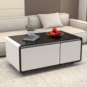 Modern Smart mini Coffee Table with Built in Fridge;  Outlet protection; Wireless charging module; Mechanical temperature control; Power socket; (Color: White)