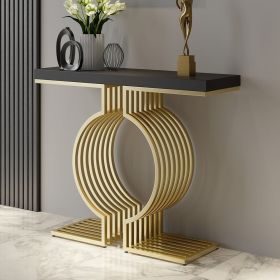 39.4" Modern Narrow Console Table with Geometric Metal Base Entryway Table (Color: Black)