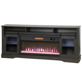 Fireplace TV Stand for TVs Up to 80 Inch, TV Console with Electric Fireplace, Open Storage and Side Cabinets (Color: Gray)
