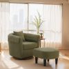 Swivel Accent Chair with Ottoman Set, Modern Chenille Barrel Armchair with Removable Back Pillow & 2 Armrest Covers for Living Room, Bedroom, Office