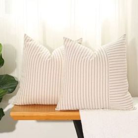 Pinstripe Pillow cover (Color: Baige, size: 24x24 inch)