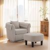 Swivel Accent Chair with Ottoman Set, Modern Chenille Barrel Armchair with Removable Back Pillow & 2 Armrest Covers for Living Room, Bedroom, Office