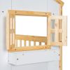 Twin over Twin House Bunk Bed with Roof , Window, Window Box, Door , with Safety Guardrails and Ladder