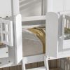 Twin over Twin House Bunk Bed with Roof , Window, Window Box, Door , with Safety Guardrails and Ladder