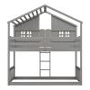 Twin over Twin House Bunk Bed with Roof , Window, Window Box, Door , with Safety Guardrails and Ladder