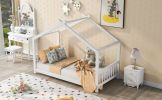 House Platform Bed with Headboard and Footboard,Roof Design,White