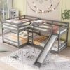 Full and Twin Size L-Shaped Bunk Bed with Slide and Short Ladde