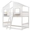 Twin over Twin House Bunk Bed with Roof , Window, Window Box, Door , with Safety Guardrails and Ladder