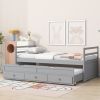 Twin Size Bed with Headboard,Footboard,Trundle and Three Storage Drawers,Twin Size Pine Wood Bed with Headboard,Footboard,Grey