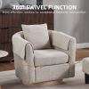 Swivel Accent Chair with Ottoman Set, Modern Chenille Barrel Armchair with Removable Back Pillow & 2 Armrest Covers for Living Room, Bedroom, Office