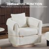 Swivel Accent Chair with Ottoman Set, Modern Chenille Barrel Armchair with Removable Back Pillow & 2 Armrest Covers for Living Room, Bedroom, Office