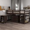 Low Study Twin Loft Bed with Cabinet and Rolling Portable Desk