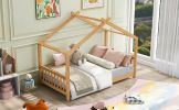 House Platform Bed with Headboard and Footboard,Roof Design,White